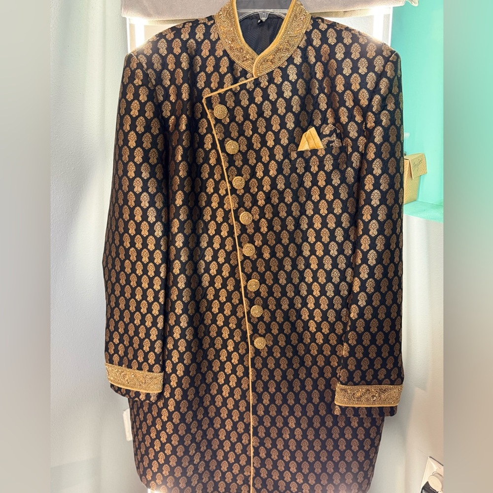 Men's Black and Gold Sherwani